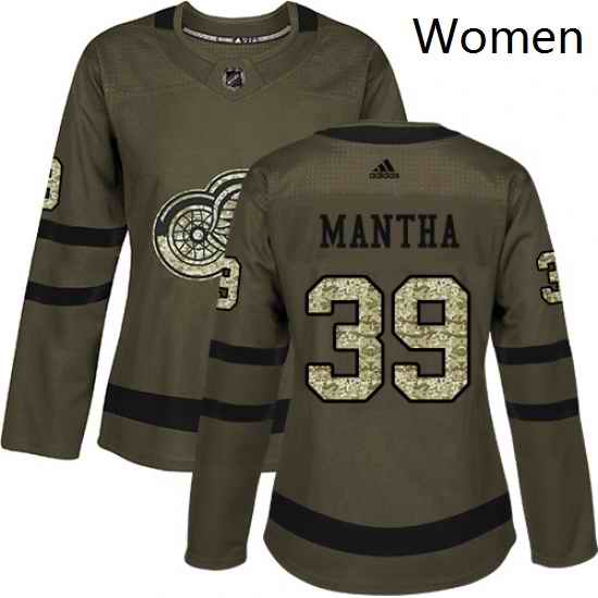 Womens Adidas Detroit Red Wings 39 Anthony Mantha Authentic Green Salute to Service NHL Jersey